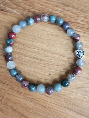 Gray Bloodstone Beads Bracelet, Stretch, Hand Crafted